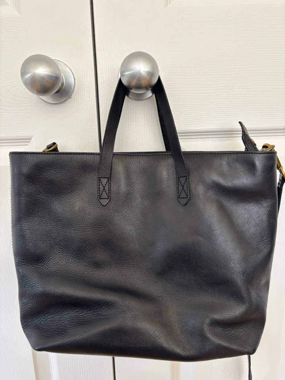 Madewell Black Leather Tote Bag with Crossbody Shoulder Strap - Picture 2 of 3